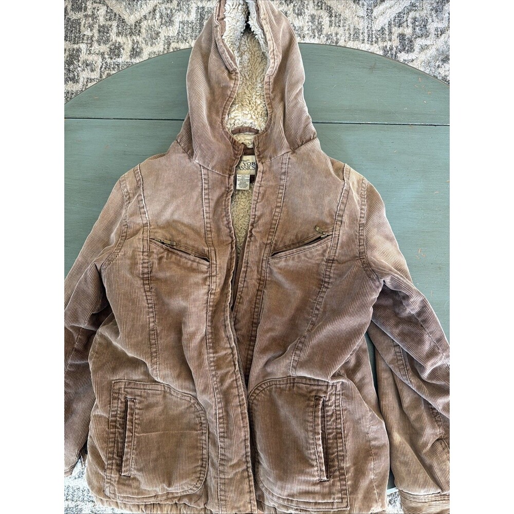 Vintage New York Classics Brown Corduroy Sherpa Hooded Jacket Womens Large